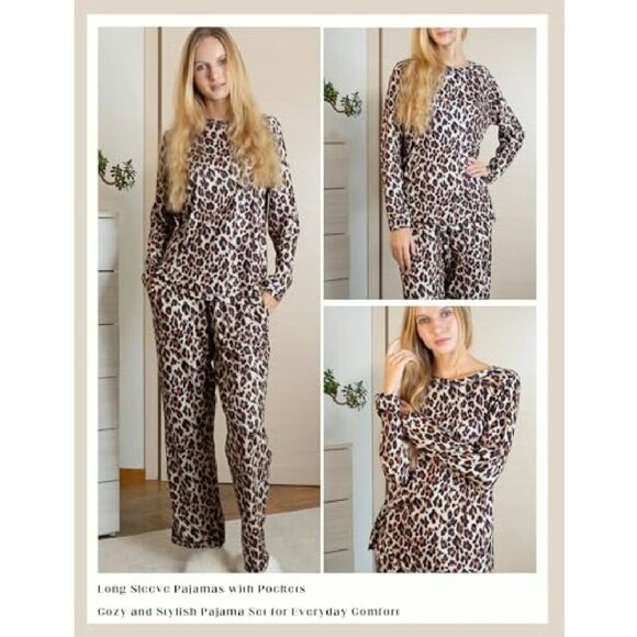 Women's Long Sleeve Pajama Set with Pockets Soft Sleepwear S-XXL - Picture 7 of 8